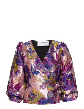 Slfjonnie 3/4 Jacquard Wrap Top B Pitkähihainen Pusero Paita Monivärinen/Kuvioitu Selected Femme