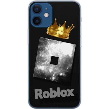 Kompatibel Mobilcover til Apple Apple iPhone 12 mini Minimalistisk sort og sølvfarvet Roblox-symbol med gylden krone og luksuriøs gamer-æstetik på