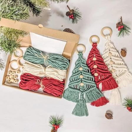 6 stk vevde makramé juletre DIY-sett veggtepper