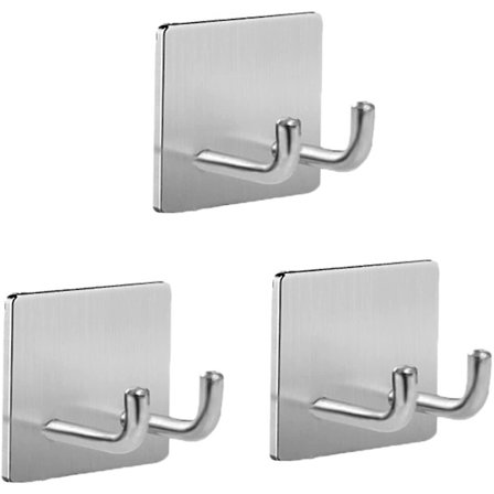 Selvklæbende væg håndklæde kroge - Dobbelt badeværelse krog rustfrit stål klæbe krog