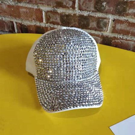 Kvinnors Rhinestone Sequin Baseball Cap Sparkling Snap Cap, Vit Silver