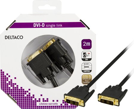 Deltaco VE011-A-K - DVI-kabel - enkeltlenke - DVI-D (hann) til DVI-D (hann) - 2 m - svart