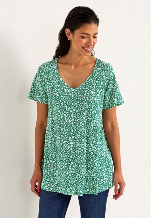 Cellbes of Sweden - Småblomstret jerseytunika i grønn / blomstret for damer i størrelse 50/52