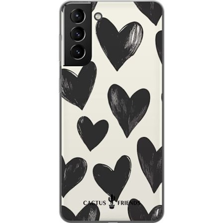 Kompatibelt Mobildeksel til Samsung Samsung Galaxy S21+ 5G Cactus and Friends - Bold Black Love Pattern