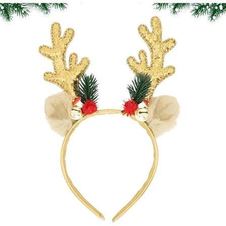 Jule-Rensdyrgevir-Hårbånd med Pailletter Julehårbånd Søde Julehårbånd med Ører Julehat-Topper, Sølv