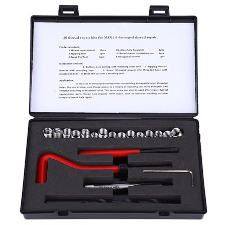 20 st Trådreparationssats M8x1 Rostfritt stål Gängtappset för reparation av invändig gänga med insatsmuff