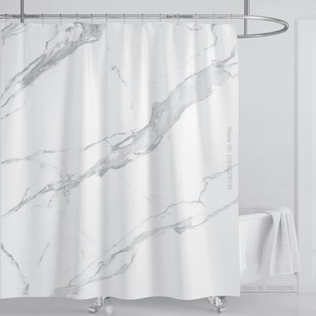 Marmor Vanntett Dusjforheng med Kroker, Trykt Vaskbart Dusjforheng, Hjemmeinnredning, B180xH220cm