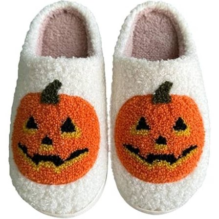 Halloween tøfler for kvinner - Myke plysj komfortable Halloween gresskar tøfler Skrik tøfler Slip-on koselige innendørs spøkelsesfjes tøfler