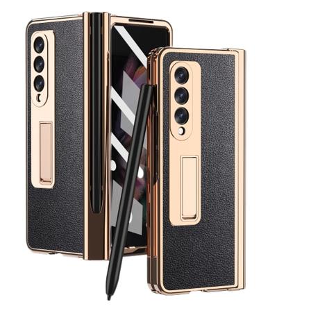 Samsung Galaxy Z Fold 3:lle yhteensopiva iskunkest v saranasuojaus HD-karkaistu lasinen n yt nsuoja PU-nahkainen kova PC-kehys T ysi peitto C