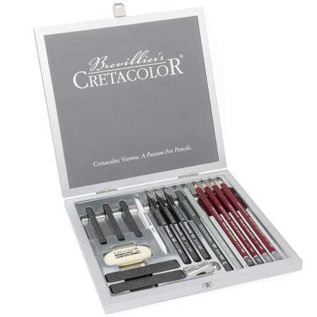 Silver Box Drawing set Wooden box 17 pieces