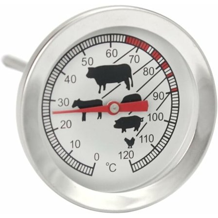 Kötttermometer i rostfritt stål - Analog kötttermometer, maximal temperatur upp till 120°C - Grilltermometer - Köttemperaturnål