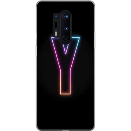 Yhteensopiva Puhelinkuori OnePlus OnePlus 8 Pro Minimalistinen neonkirjain Y värinvaihtuvassa valossa mustaa taustaa vasten