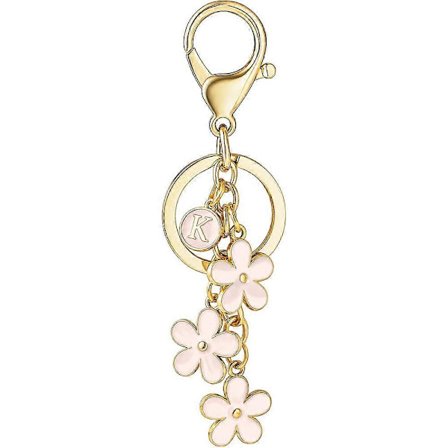 Bokstav K Initial Nyckelring Rosa Blomma Berlocker för Nyckel Söt Bokstav