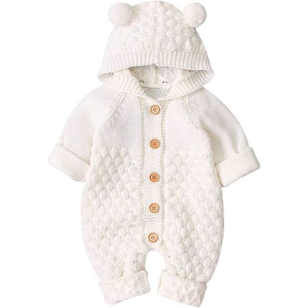 Nyfødt Baby Ørehette Strikket Romper Jumpsuit Varmere snødress for gutter Jenter