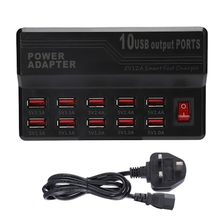USB Smart Lader 10 Porter 12A Rask Ladingstasjon Strømhub Strip Plug Dock Lås 100-240V