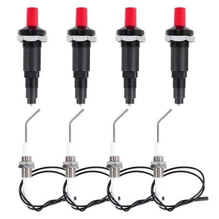 4 stk. Propan Gass-Trykk Piezo Tenningssett med Gjengede Keramisk Elektrodestikkledning 30 cm