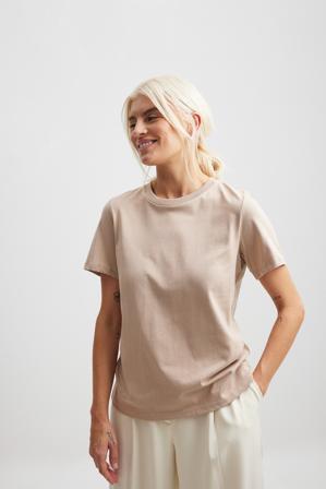 NA-KD Basic T-shirt i bomull med rund hals - T-shirts - Beige - XX-Small