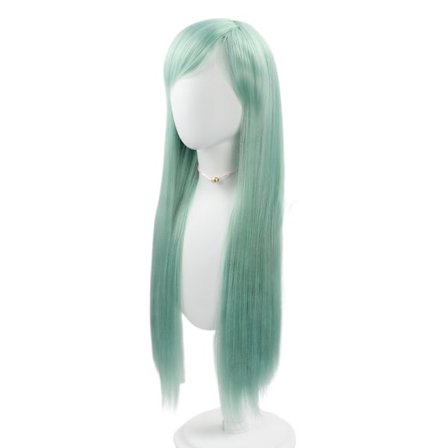 Långt hår ljusgrön cosplay peruk