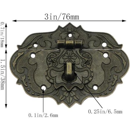 Antikk Dekorativ Messing Hasp Lås med Skruer - Perfekt for Smykkeskrin og Møbler