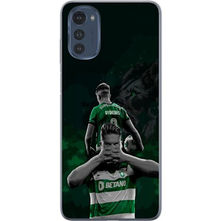 Kompatibelt Mobildeksel til Motorola Moto E32s Neonmotiv med teksten "Gaming is in my DNA" på en blå og rød murvegg med en lysende DNA-spiral.