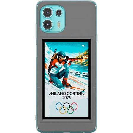 Kompatibelt Mobildeksel til Motorola Edge 20 Lite Retroplakat Cortina Milano 2026 med fjell, vintersportsutøvere, italienske trikolor, Milano-katedral