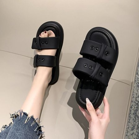 Sommarskor för Kvinnor, Platforms Sandaler, Mjuka, Andningsbara, Lediga Sandaler med Tjock Sula och 2 Breda Remmar, Sport Fritid, Svart Storlek 37