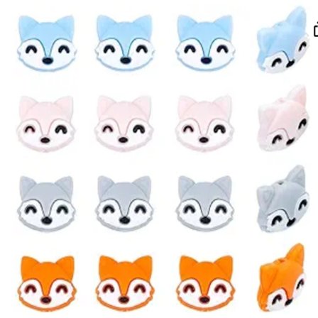12 stykke søte Fox Silikonperler Animal Spacer Beads Creative