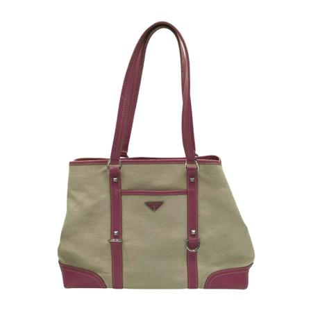 Prada Vintage, Pre-owned Canvas Detailed Tote Beige, Dames, Maat:ONE Size,leer