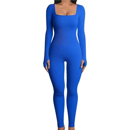 Yoga fitness jumpsuit med trådformet firkantet hals blue S