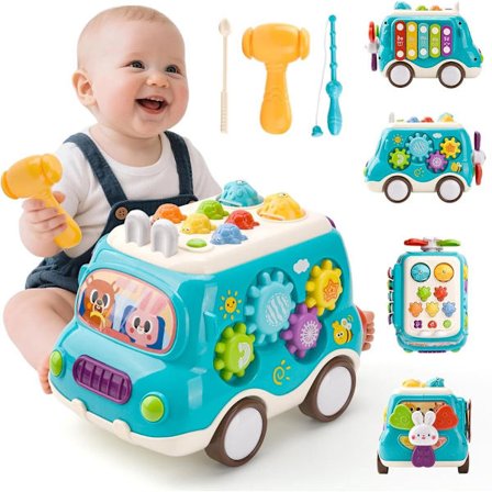 Montessori lille bil med xylofon, musiklegetøj til babyer, Montessori pædagogisk legetøj, Børnelegetøj, egnet til drenge 1-2 år