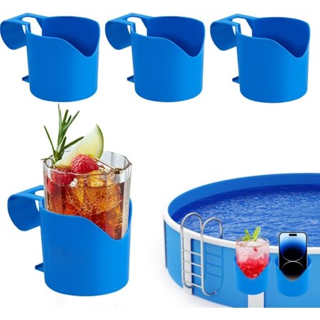 Poolmuggshållare, 4-pack, dryckeshållare för pool, vattenmuggshållare för pool, badtunna, spillsäker, pooltillbehör för drycker, mobiltelefon