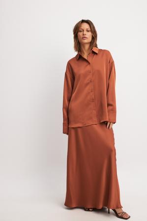 NA-KD Maxi Mid Waist Satin Skirt - Sommarset - Orange - EU 36