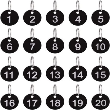 20-pack nummerbrickor runda numrerade nyckelringar