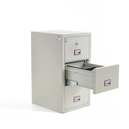Brandklassat mappskåp COVER, 120 min. 3 lådor, nyckellås, 1210x570x700 mm