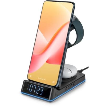 THOMSON CL750IS - 4-i-1 väckarklocka och laddstation - Android-kompatibel - Ljusstark LED-remsa för att indikera laddning - Svart