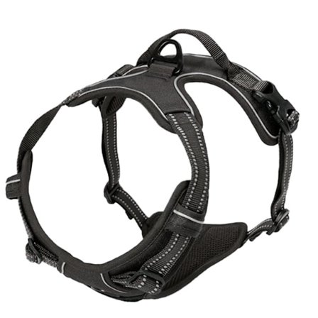 Hundesele med reflekstråd, Anti-træk hundesele, Løb, Polstret vest, Justerbar brystrem Sort L