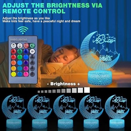 Ramadan LED-gör-det-själv-lampa, Mubarak Ramadan, LED-lampa, beröra månlampa med fjärrkontroll, 3D