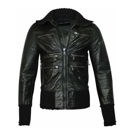 Dolce & Gabbana Moto Jacket In Goatskin , Zwart , Heren , Maat: ONE Size