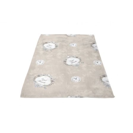 Mikrofibertryckt fleecefilt 220x240 cm ESPRIT DE FAMILLE taupe, av Soleil d'ocre