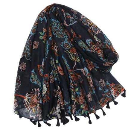 #Tumman sininen kukallinen huivi, 180-90cm#