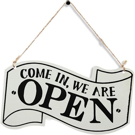 Åbent og Lukket Skilt til Butiksdør - Vendbart Dobbeltsidet Dekor Træskilt Hængende Butiksskilt (Hvid)