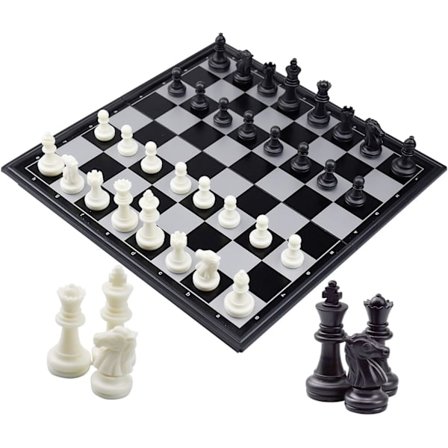Deluxe sammenklappeligt skakspil, magnetisk skakbræt med skakbrikker, sort og hvid magnetisk skakspil til børn og voksne