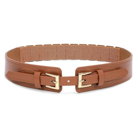 Elastisk bredt midjebelte for kvinner, stretch belte for kjole, brun