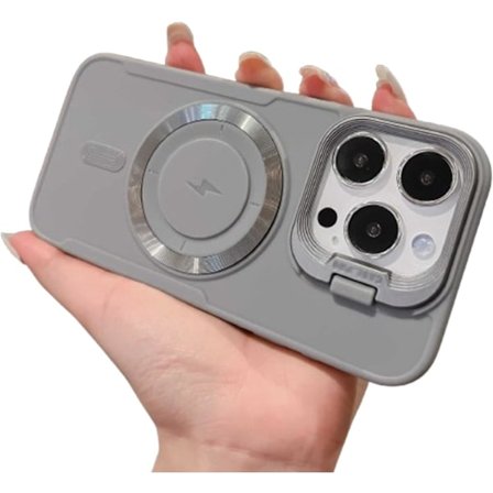 Magnetisk silikondeksel med usynlig linsestativ, trendy elektroplettert magnetisk anti-fall mykt silikondeksel for iPhone14 PRO (grå)