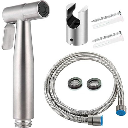 Bidet WC-sæt med håndbruser - Håndbidet Sprayer - Toiletbruserhoved med slange + Rustfrit Stål Support + 2 Pakninger (FMY)