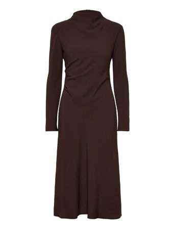 Mango Ruched Dress With Draped Neckline - Brown - S