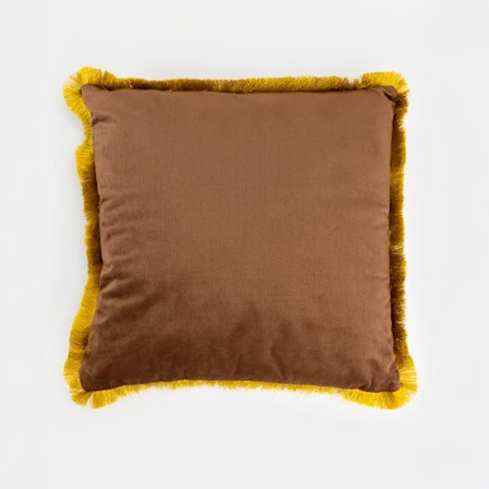 Fløjlspude 45x45cm, Brun Guld Dekor