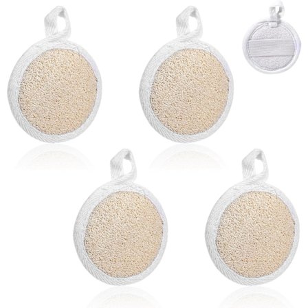 Naturliga Loofah Svamppads, 4-pack Ansikts- och Kroppsexfolierande Skrubbar för Djuprengöring, Återanvändbara Bad- och Duschsvampar för Sm
