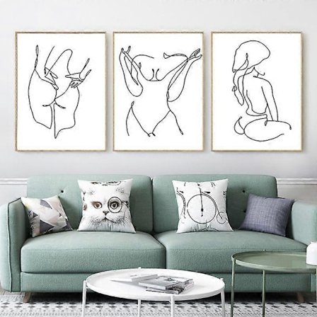 Kvinde Krop Enkelt Streg Tegning Vægkunst - Minimalistisk Stregkunst Lærred Silhuet Vægkunst Kvinde Silhuet Plakat Stor Minimalistisk Abstrakt 