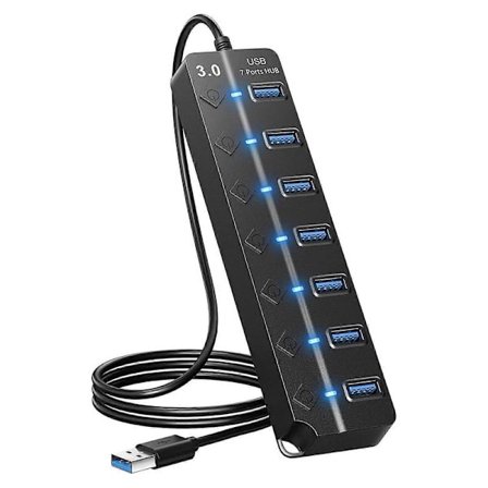 7 Port USB Hub Splitter Multi Hub USB 3.0 Adapter USB Flere Porte Strømadapter med Strømafbryder